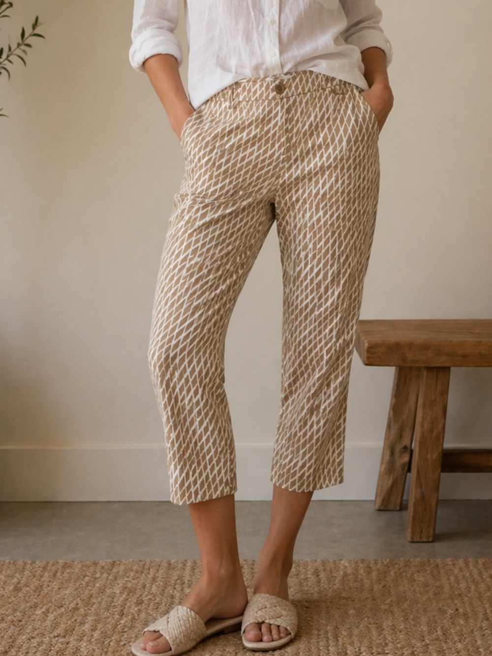 New York & Company 7th Ave Printed Straight Crop Capri Pants size 8